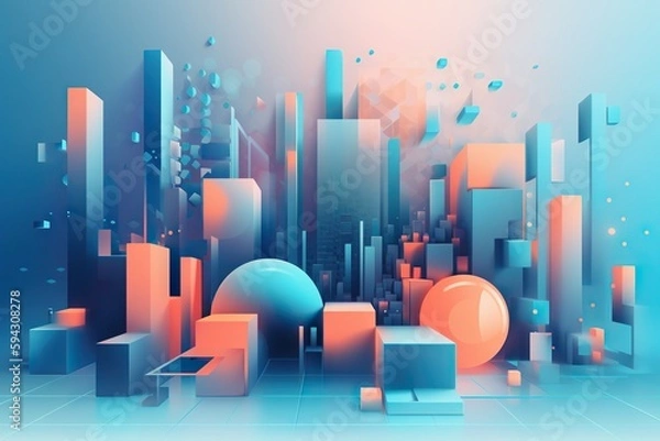 Fototapeta A Blue And Orange Abstract Cityscape With A Blue Background Modern Urban Skyline Graphic Design Motion Graphics Generative AI