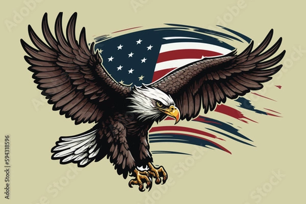 Obraz American flying eagle with flag wings vector illustration