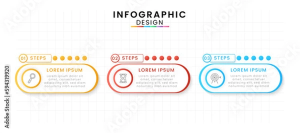 Fototapeta Vector Infographic design template modern timeline. 3 options or steps, Business project template for presentation and report.