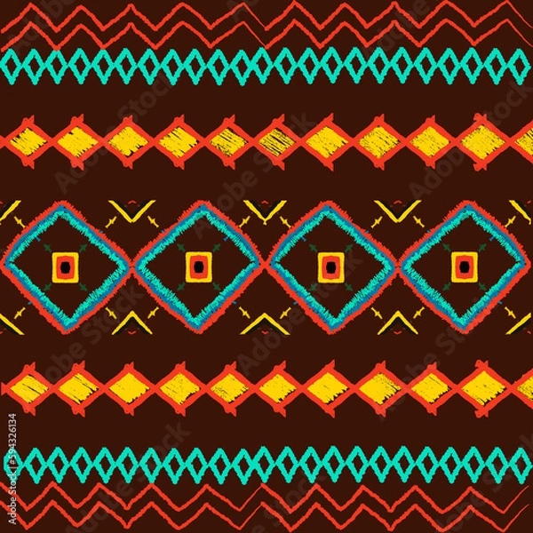 Fototapeta seamless pattern ethnic background  yellow  blue red