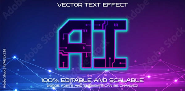Obraz Artificial intelligence text effect, editable technology and science text style