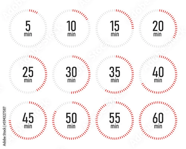 Obraz Timer, stopwatch icons set 10 20 30 40 50 60 minutes.