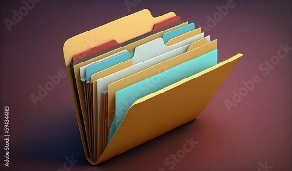Fototapeta  a stack of folders sitting on top of a purple table next to a purple wall with a red background and a purple background behind it.  generative ai