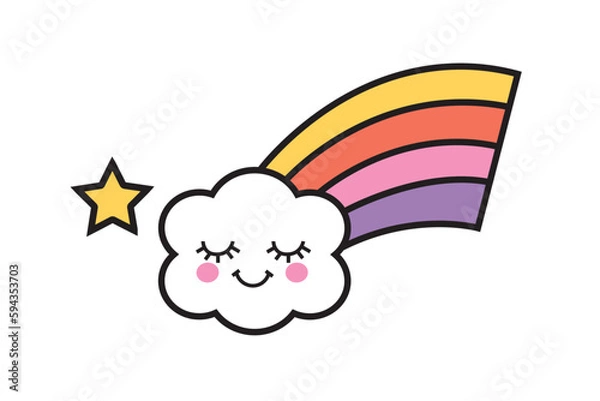 Fototapeta Color rainbow with emotion clouds.