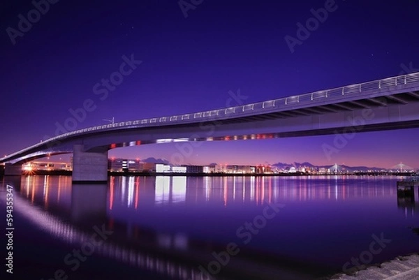 Obraz 多摩川スカイブリッジから見る富士山と夕景