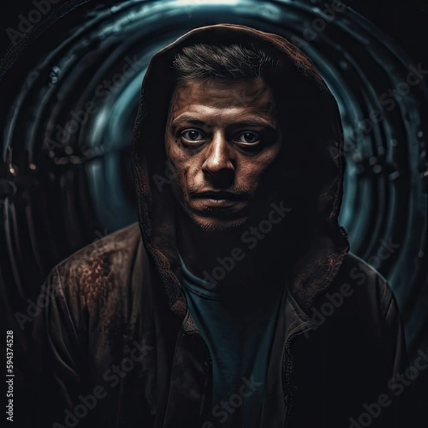 Obraz Surreal and haunting portrait of a person facing their inner demons, set against a dark and eerie dreamscape