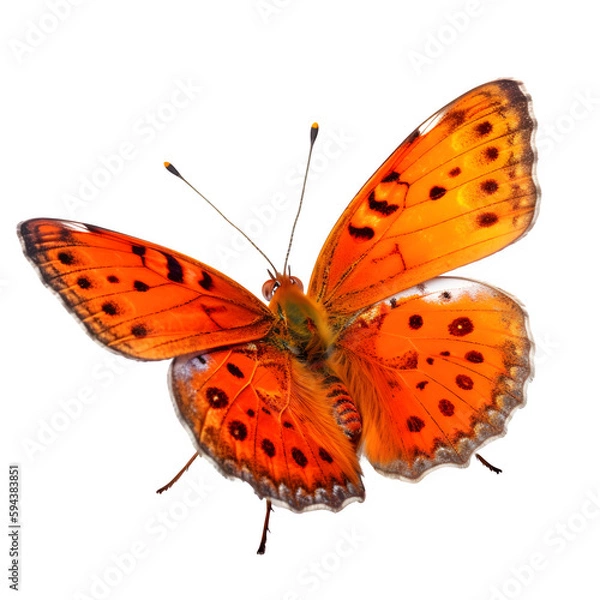 Fototapeta Orange-red butterfly on a transparent background. PNG. Generative AI.