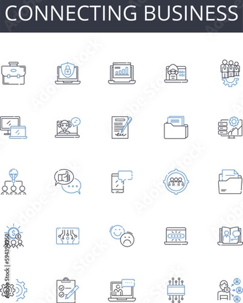 Fototapeta Connecting business line icons collection. Nerking industry, Collaborating companies, Communicating firms, Partnering enterprises, Uniting corporations, Joining ventures, Merging businesses vector and