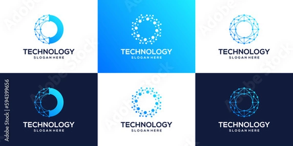 Fototapeta Collection of technology connection logo design with abstract dot, Blockchain, molecule and system graphic design vector illustration. Symbol, icon, creative.