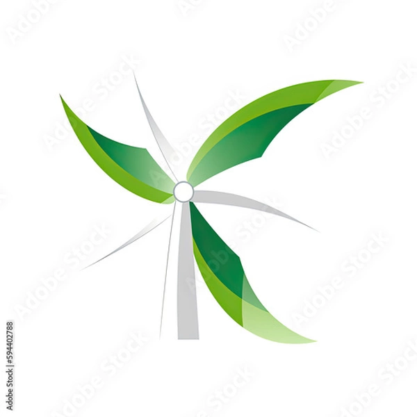 Fototapeta turbine and leaves, green energy logo, environment, protection, resources