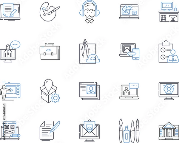Fototapeta Project roadmap line icons collection. Planning, Strategy, Vision, Goals, Priorities, Timeline, Milests vector and linear illustration. Execution,Budget,Scope outline signs set