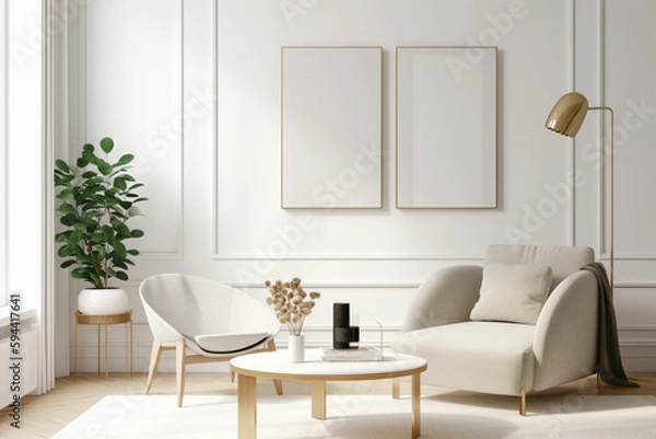Fototapeta Photorealistic Scandinavian Style Room Mockup with Sunlight Through Window for Digital Print - Generative AI