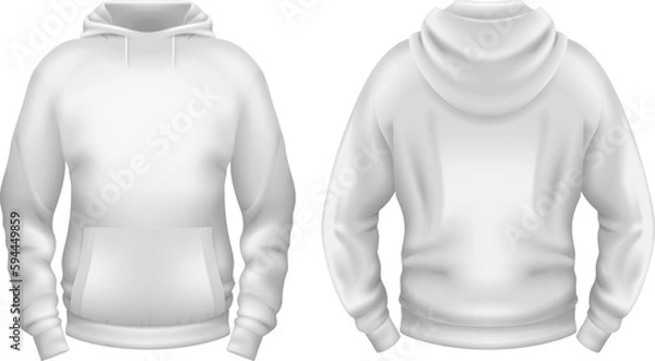 Obraz Template of blank white hoodie with pocket. Front and back views. Vector illustration.