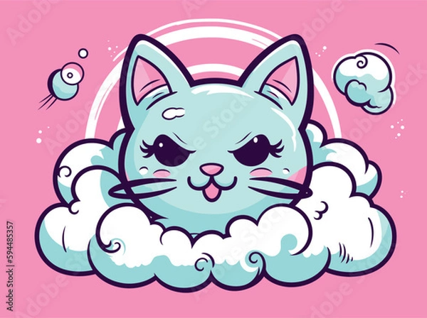 Obraz Kawaii Cloud Cat: A Playful Manga-inspired Feline with a Retro Twist