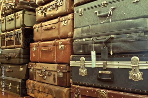 Obraz leather suitcases stacked