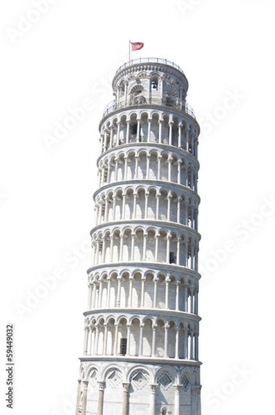 Obraz The Leaning Tower of Pisa, Italy Isolated on White