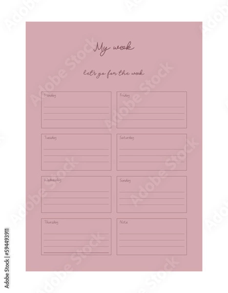 Fototapeta (Peach) week planner.