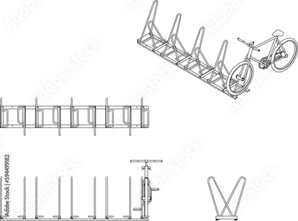 Fototapeta black and white bicycle rack illustration vector sketch