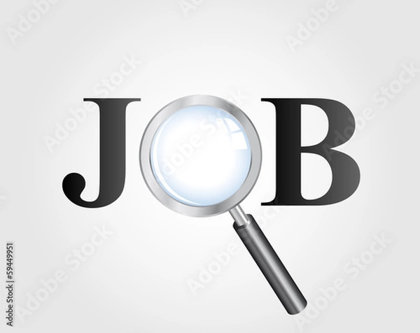 Fototapeta Job search concept. Text with magnifying glass.