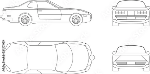 Fototapeta Vector sketch illustration set of simple cars side view