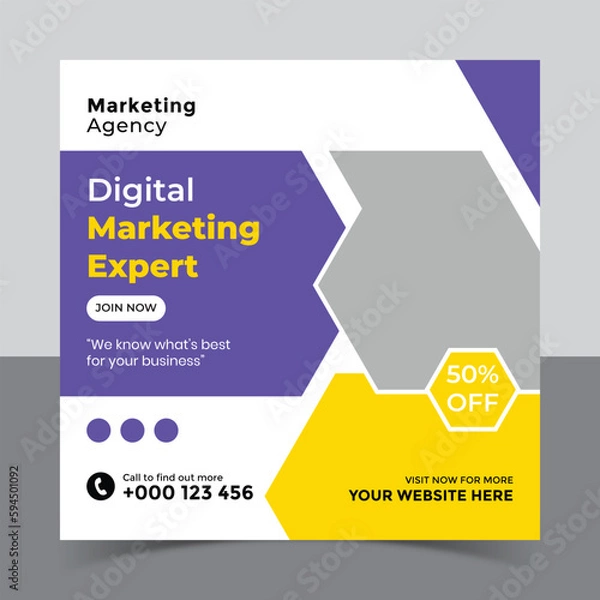 Obraz corporate social media post template and marketing social media post banner template, Vector Design Square Banner Promotion