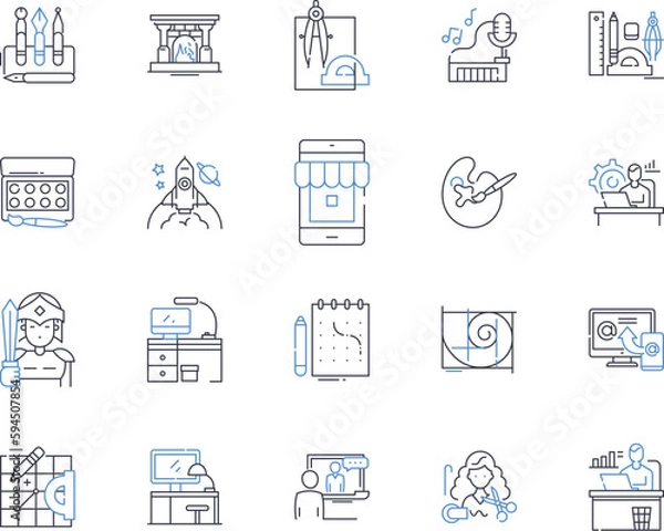 Fototapeta Writer line icons collection. Wordsmith, Novelist, Author, Poet, Playwright, Scribe, Wordslinger vector and linear illustration. Manuscript,Ink,Typewriter outline signs set