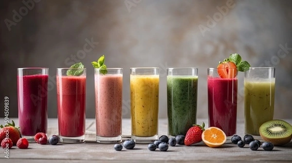 Fototapeta Tropical Fruit Smooties  with Generative AI