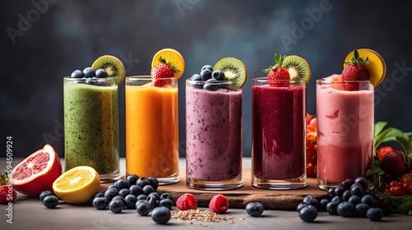 Fototapeta Tropical Fruit Smooties  with Generative AI