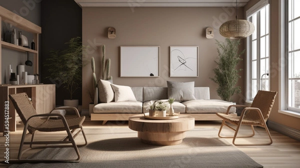 Fototapeta a minimalist living room with a neutral color, generative ai