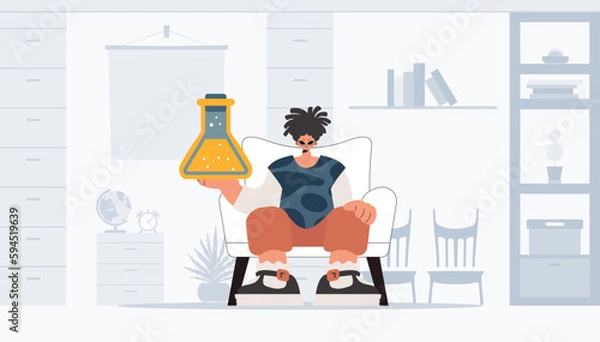 Fototapeta Individual holding chemical carafe, learning subject. Trendy style, Vector Illustration