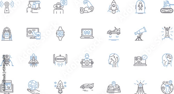 Obraz Technological Advances line icons collection. Robotics, Nanotechnology, Augmented Reality, Virtual Reality, Artificial Intelligence, Quantum Computing, Cybersecurity vector and linear illustration