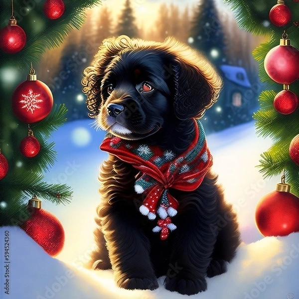 Obraz dog and christmas tree