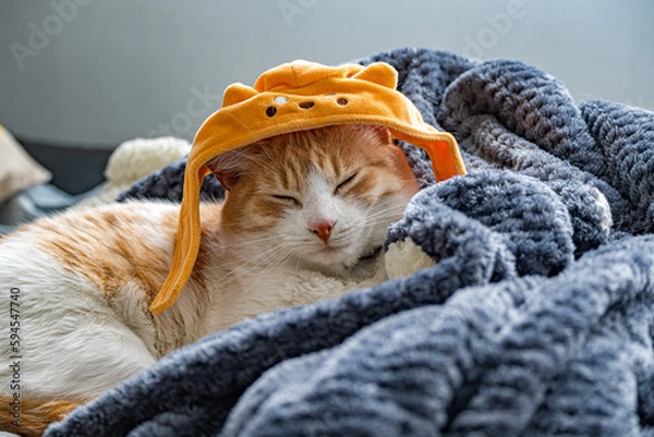 Obraz cat sleeping on a blanket