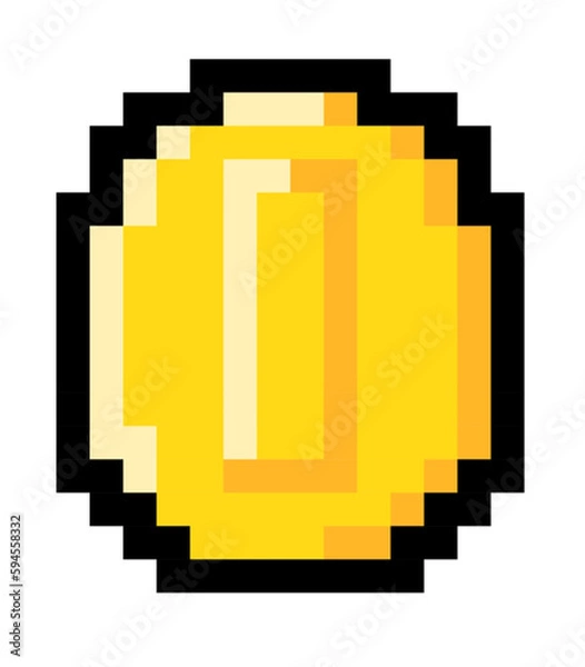 Obraz Vector illustration of a coin. Pixel art coin. video games 90s