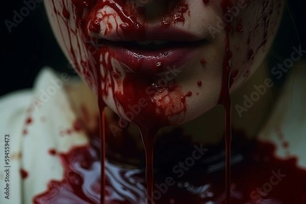 Fototapeta Blood on the crime scene floor. Generative AI Technology