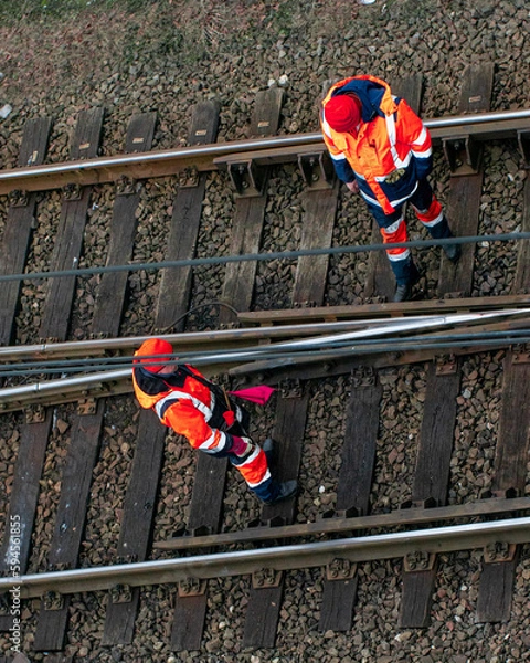 Fototapeta railway tracks, RAILLWAY WORKERS, RIGA, LATVIA