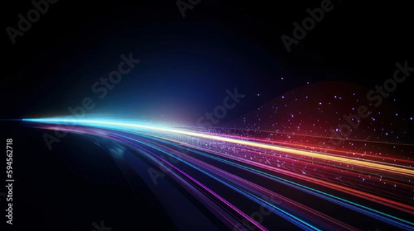 Fototapeta Colorful light trails with motion effect. Illustration of high speed light effect on black background. generative AI.