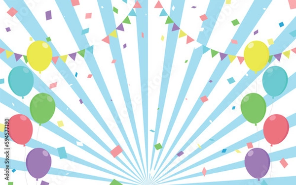 Fototapeta サンバースト　ピンク色　ガーランド　風船　紙吹雪　