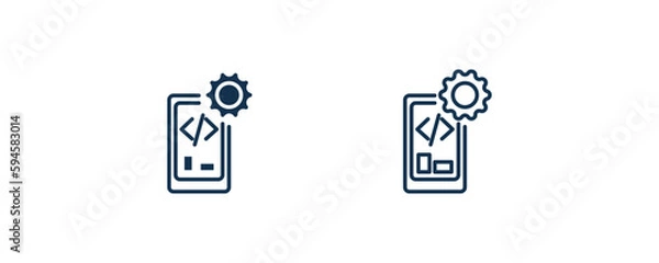 Obraz mobile development icon. Outline and filled mobile development icon from information technology collection. Line and glyph vector isolated on white background. Editable mobile development symbol.