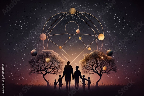 Fototapeta Constellation familiale, schéma familiale,  IA générative, Générative, IA 