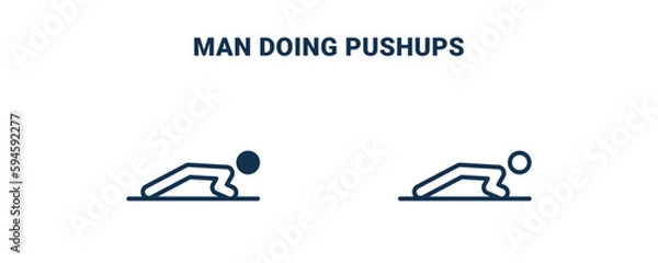 Fototapeta man doing pushups icon. Outline and filled man doing pushups icon from sport and games collection. Line and glyph vector isolated on white background. Editable man doing pushups symbol.