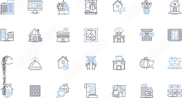 Fototapeta Space planning line icons collection. Optimization, Layout, Efficiency, Design, Flow, Function, Organization vector and linear illustration. Space,Flexibility,Arrangement outline signs set