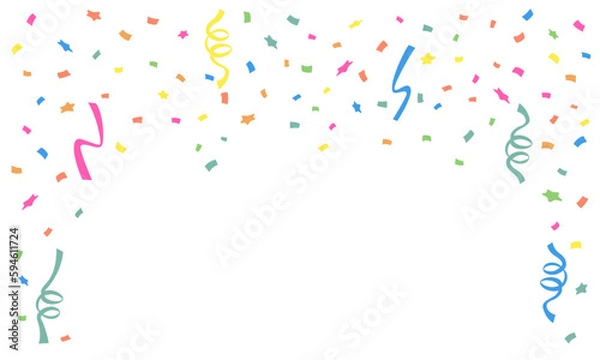 Fototapeta Colorful many stars and square small paper falling isolated on white background. Confetti for birthday, party, festival fair, celebration, and congratulation. Vector  flat design.