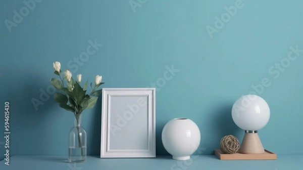Fototapeta Decorate a modern room with mock-up frames and flower vases. Generative AI.