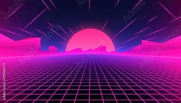 Fototapeta Retro futuristic background with pink lights, vaporware, 80s party background . Retro 80s fashion Sci-Fi Background - generative ai 