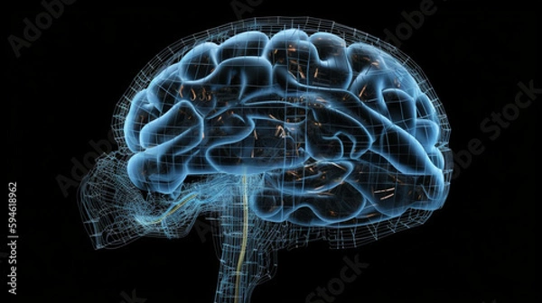 Fototapeta 3d brain scanry rendered in transparent blue on black background