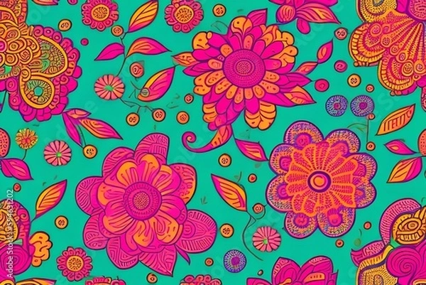 Obraz Floral vintage seamless pattern. Boho vector background. botanical wallpaper - generative ai