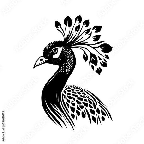 Obraz peacock - black and white isolated icon - vector illustration