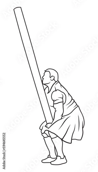 Fototapeta Caber toss vector icon. Scottish strongman athlete. Scotland man in kilt tossing the caber at highland games. Line art illustration. Logo idea. 