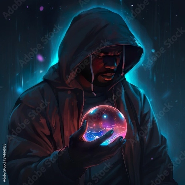 Fototapeta Mystical Man is holding the Universe - Generative AI